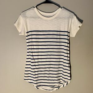 Madewell Size XXS Blue and White Whisper Cotton Rib Crewneck Tee Nautical Stripe